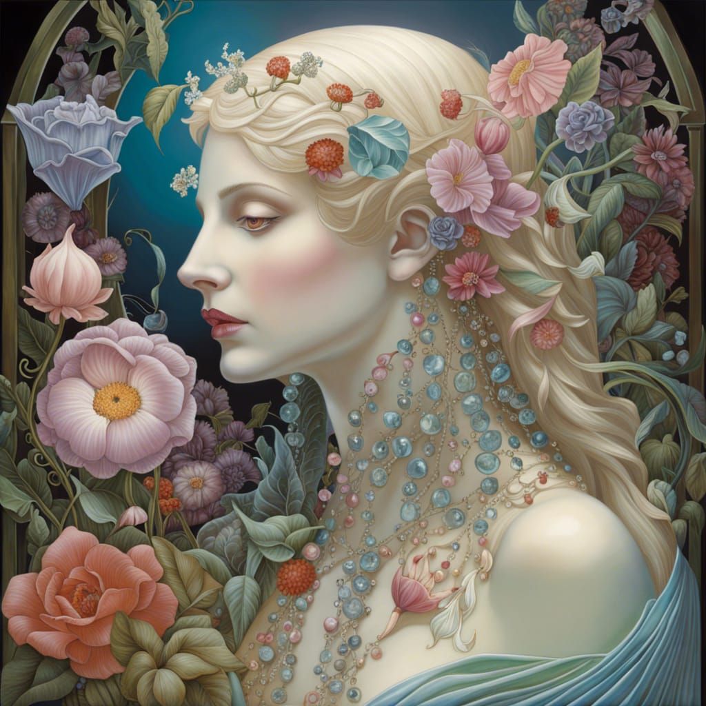 Eerie Anatomical Venus with Glass Flowers in Gothic Art