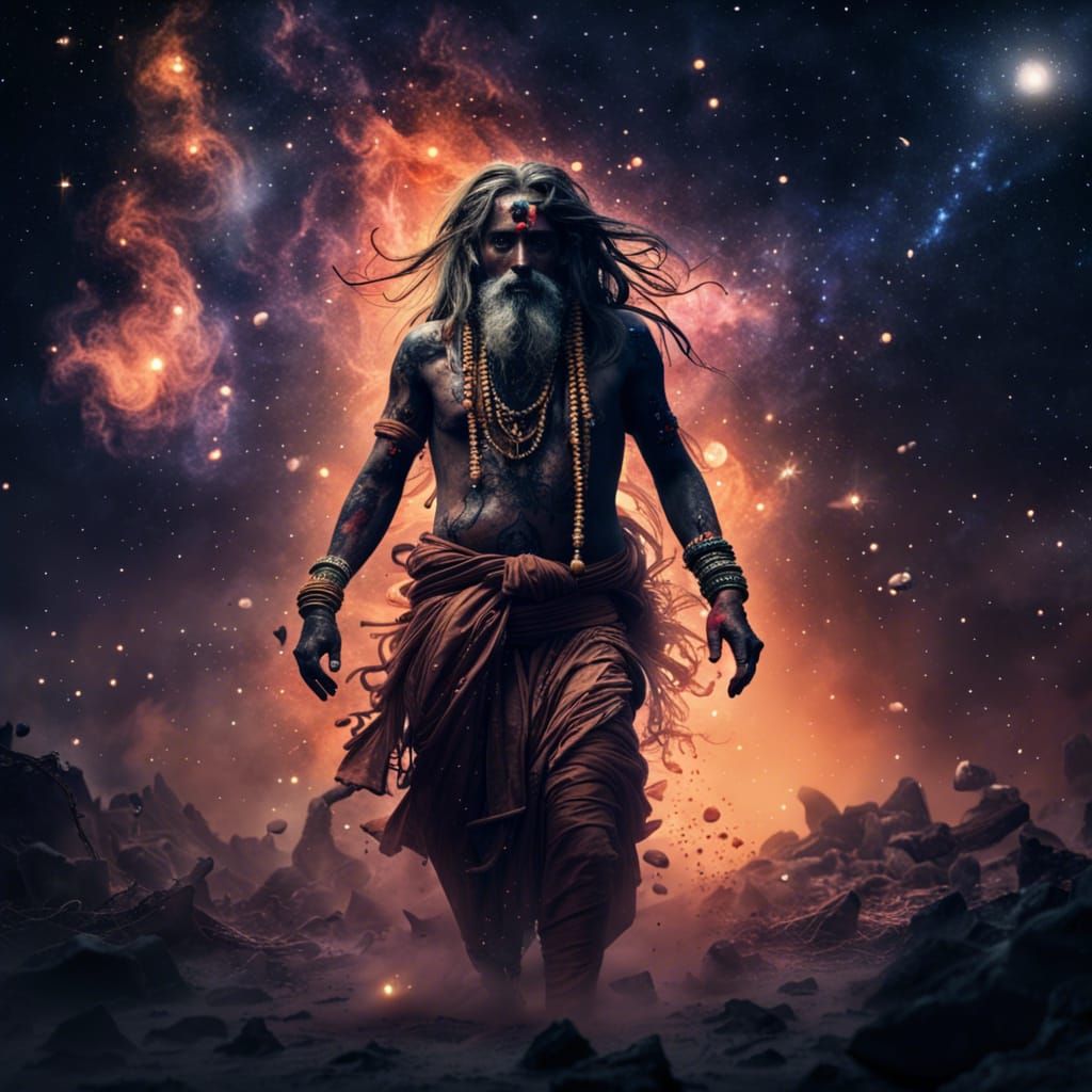 Aghori Sadhu Walks Under Starry Sky