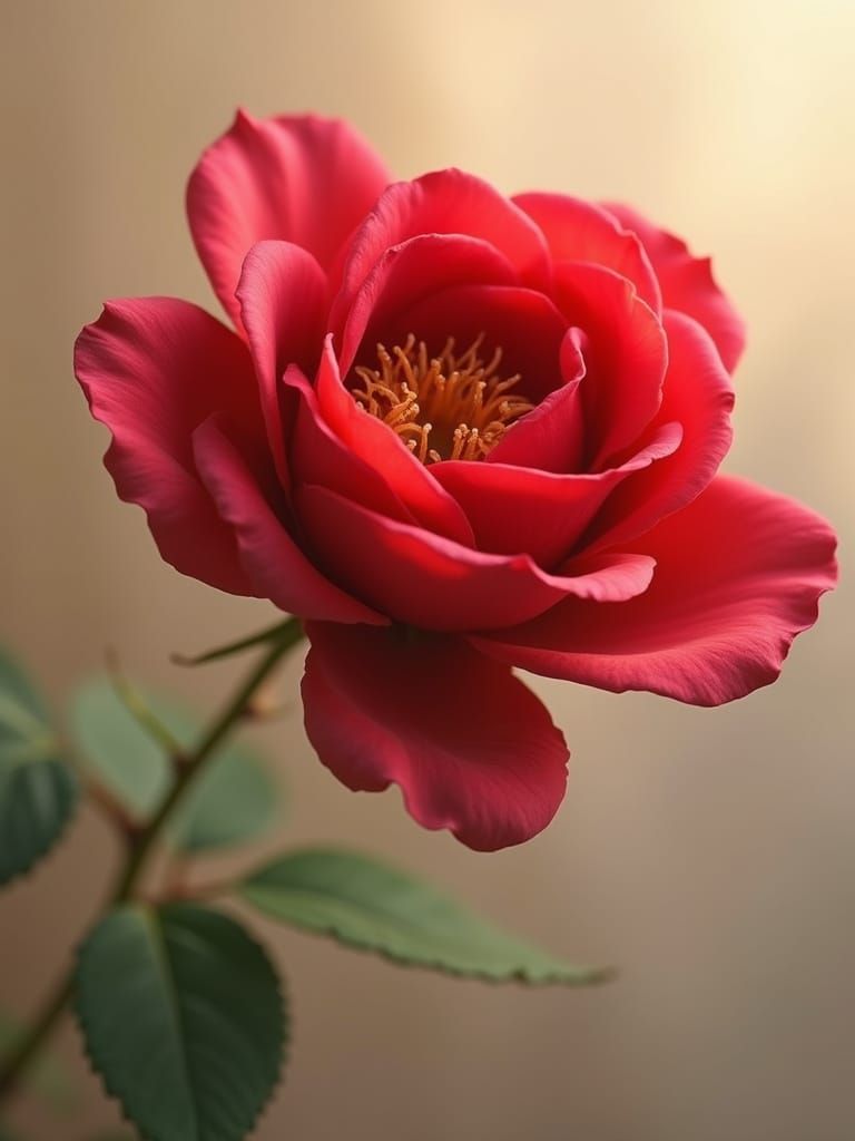 Photorealistic Red Rose in Creamy Bokeh Background