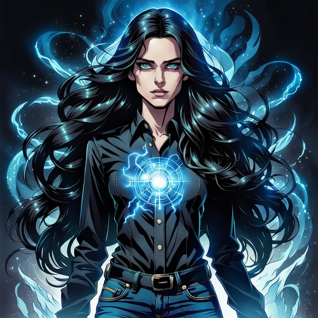 Androgynous Figure with Goddess Aura, Comic Book Style