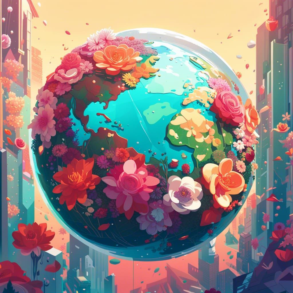 Floral Glass Earth: Hyperrealistic Concept Art