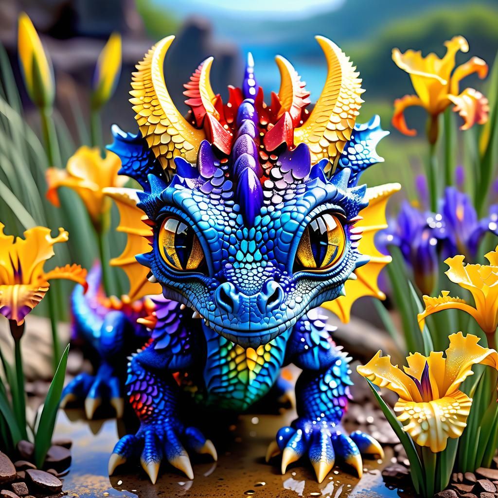 Colorful Baby Dragon with Expressive Eyes in Digital Paintin...