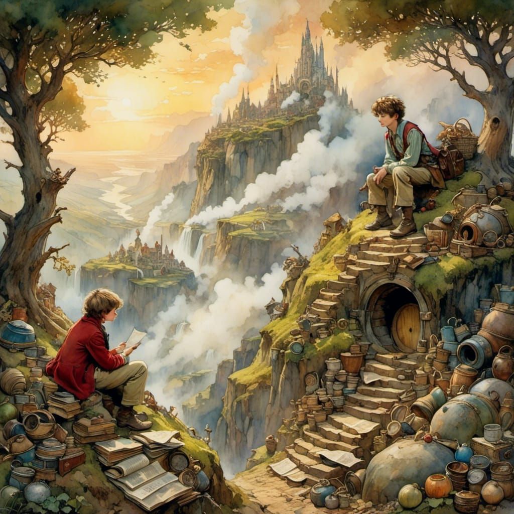 Bilbo and Smaug's Treasure in Fantasy Style