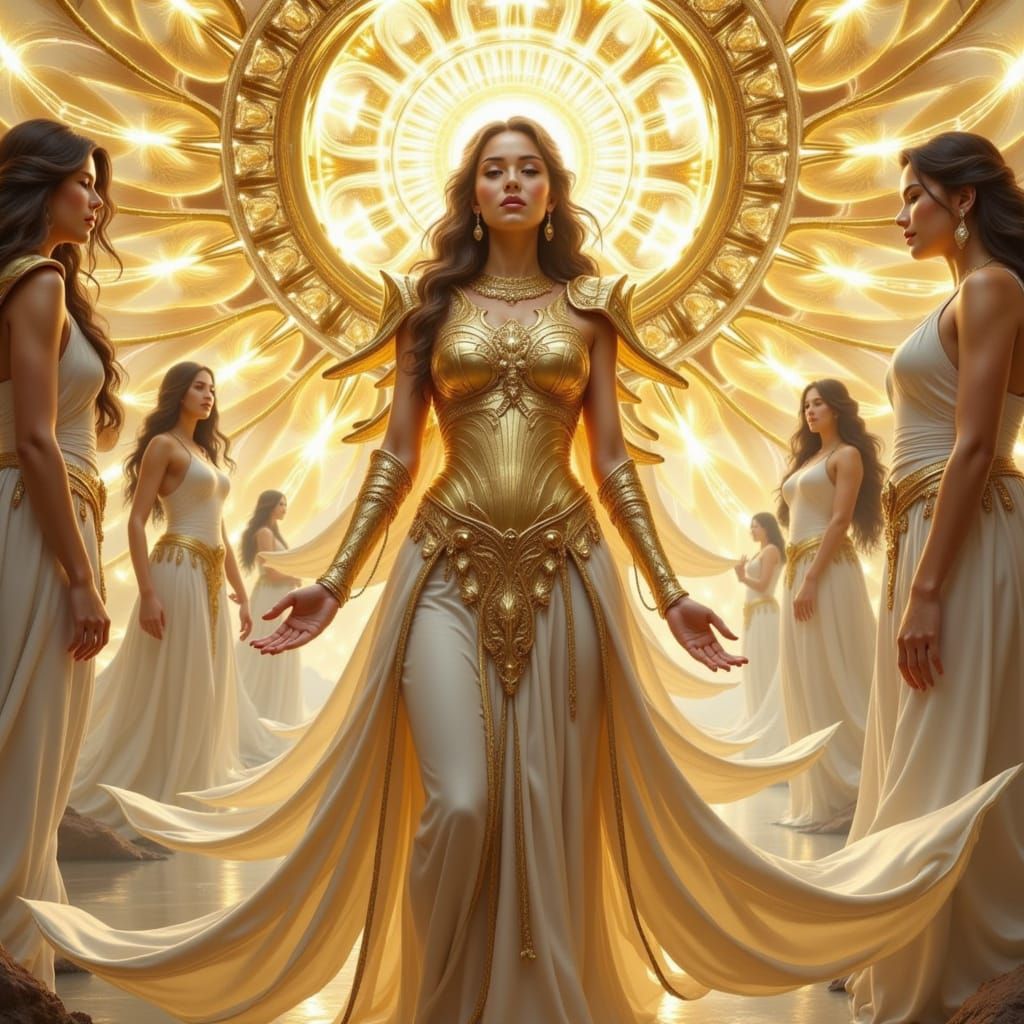 Goddess Gefjon in Heavenly Landscape, Art Nouveau Style