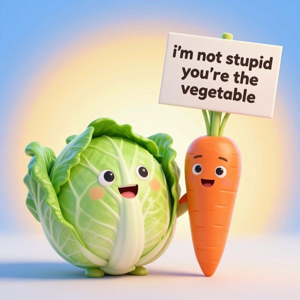 Cartoon Cabbage and Carrot Joke in 3D Digital Art