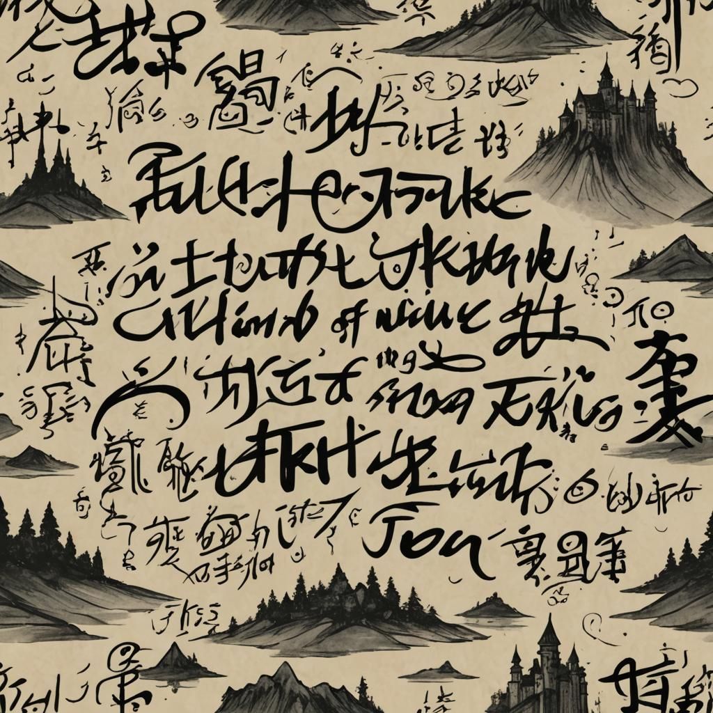 Magical Calligraphy of Fate on a Symbolic Landscape