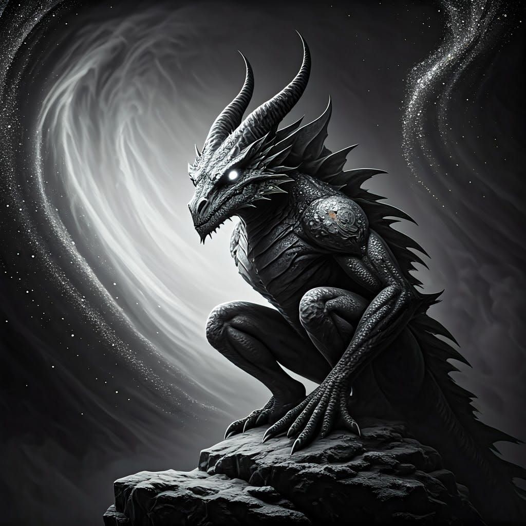 Black and White Demon on a rock