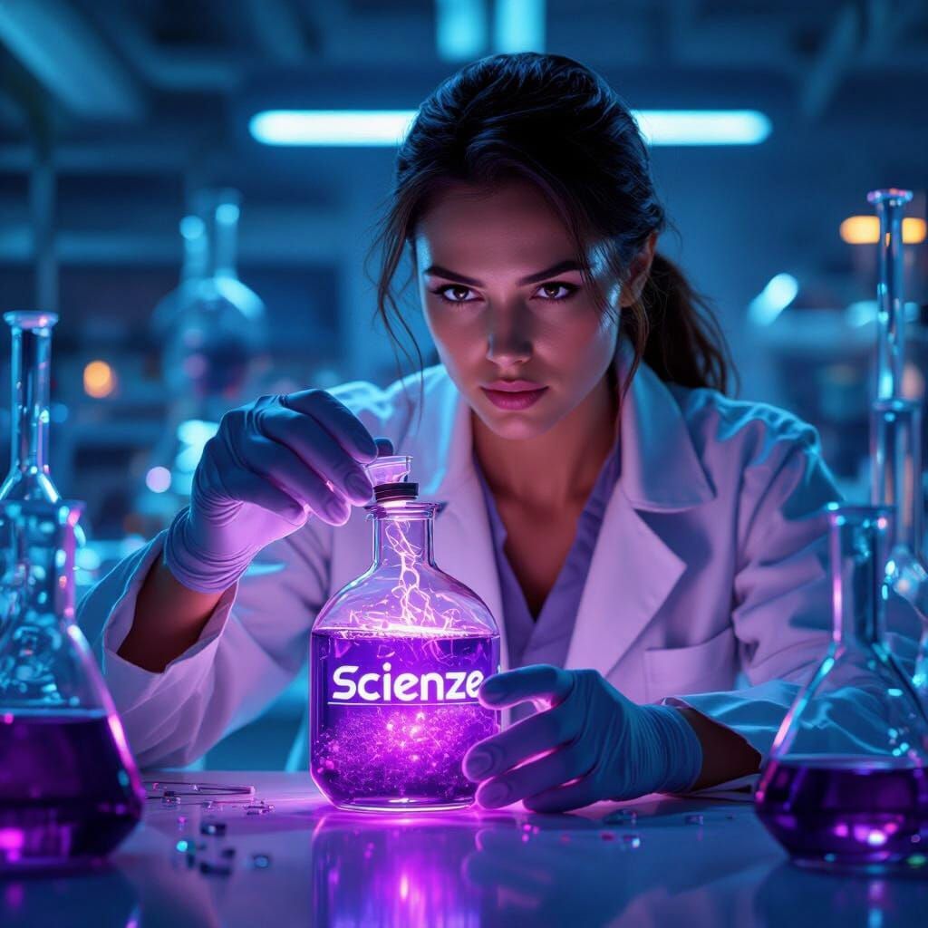 Female Scientist With Scienze Potion in Lab