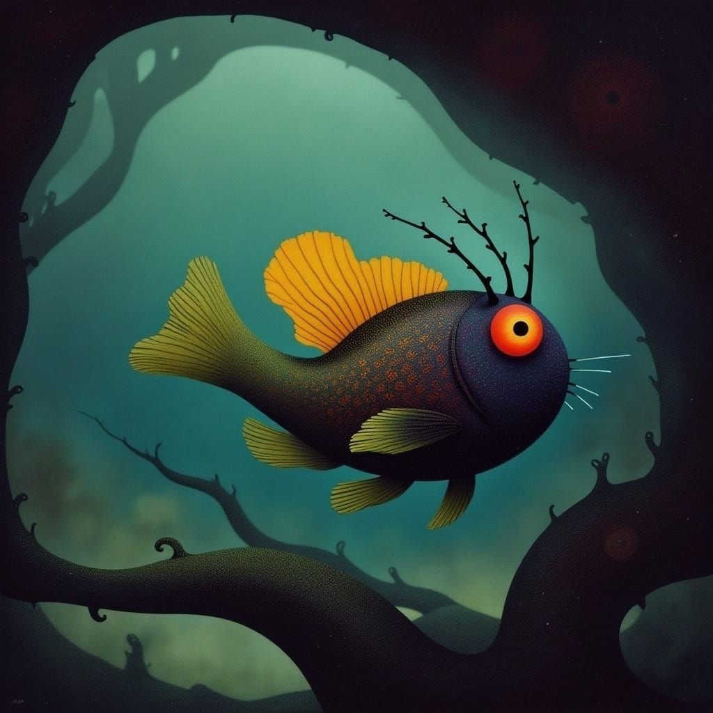 Iridescent Catfish Swimming in Murky Water