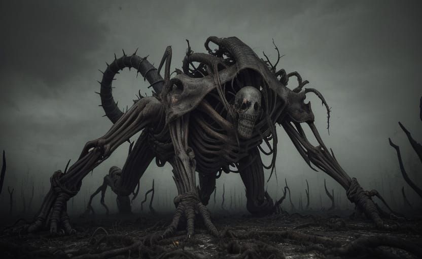 Surreal Dark Fantasy Masterpiece of Humanoid Decay in a Deso...