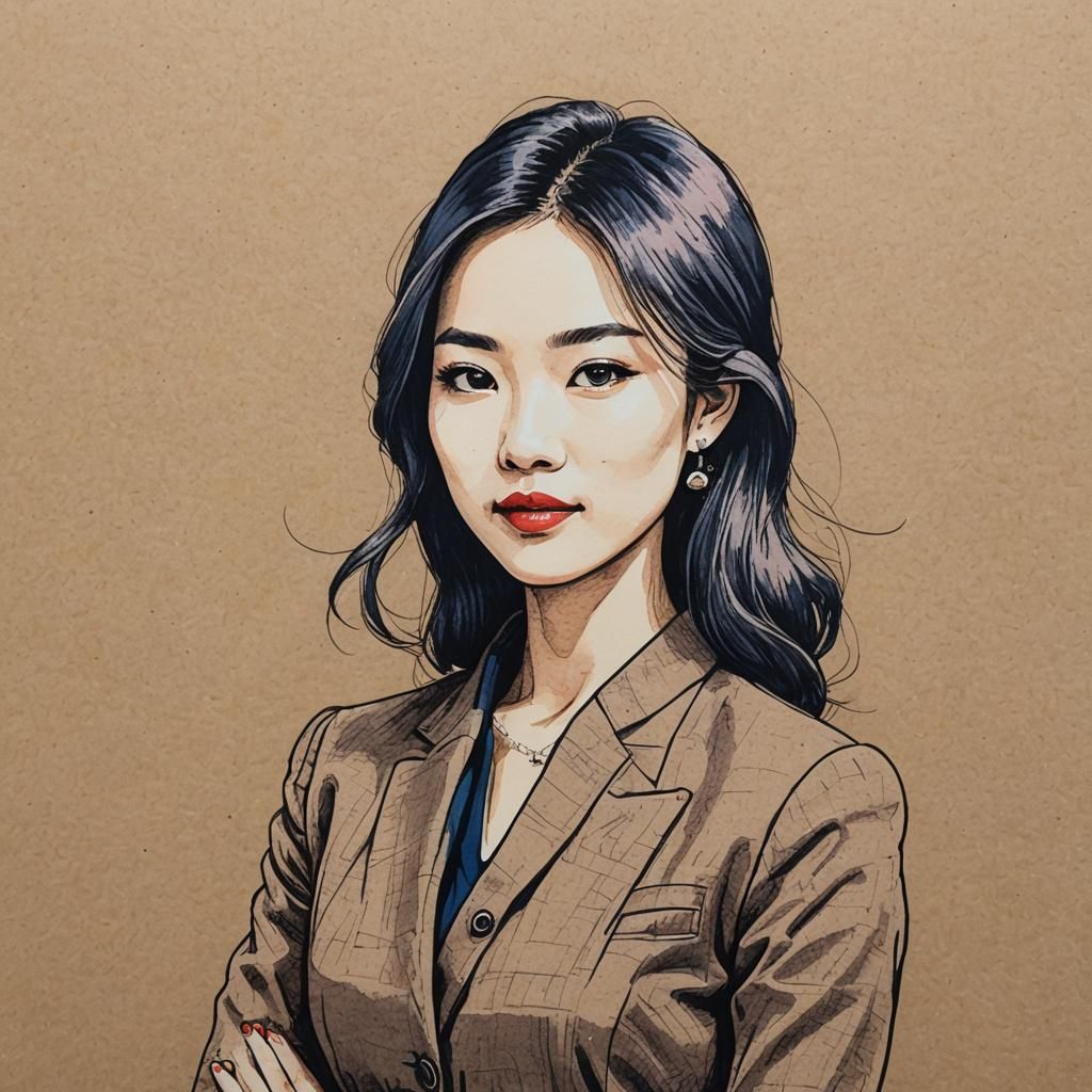 Pop Art Felt Pen Sketch: Asian Businesswoman