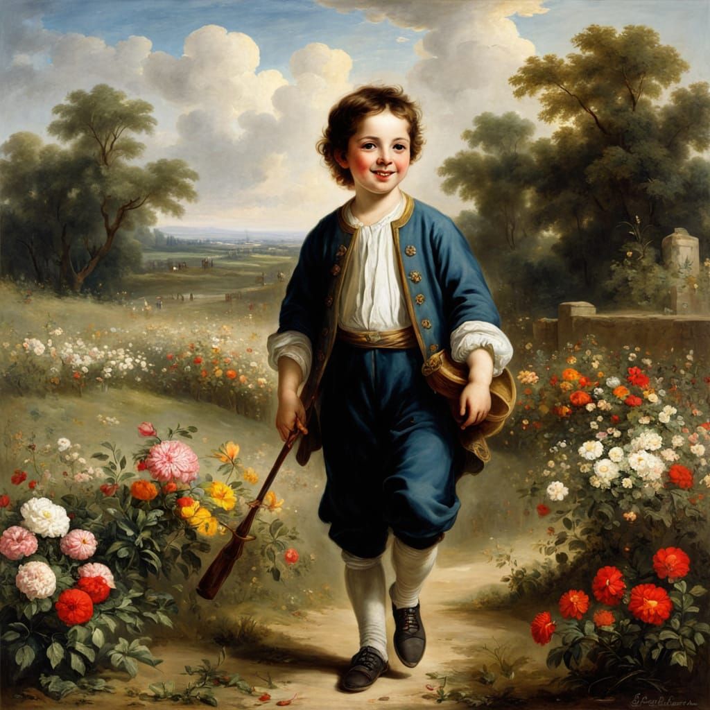 Cheerful Boy in Impressionist Field