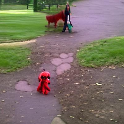 Girl and Giant Red Dog in Park