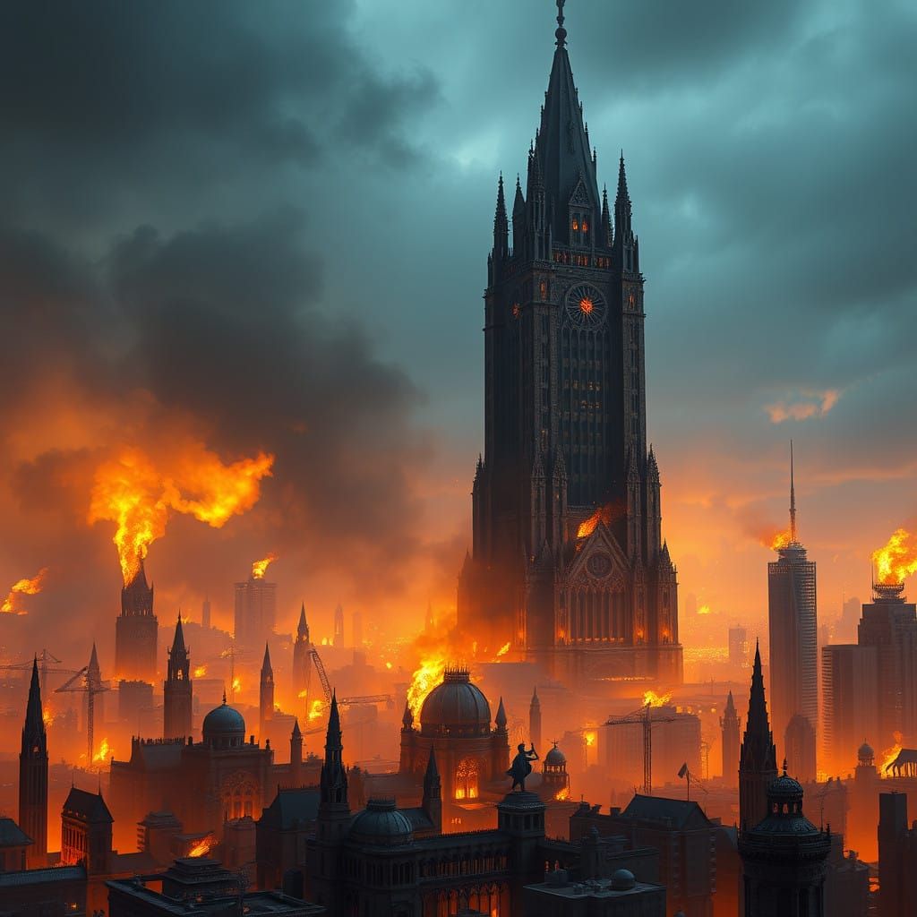 Gothic Skyscraper Dominates Ruined Cityscape