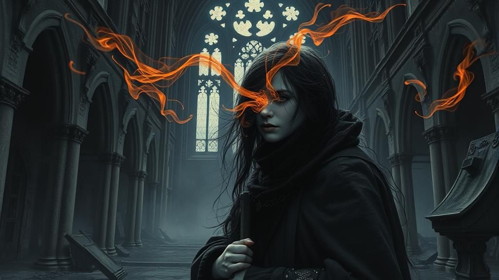 Mystical Huntress in Cathedral: Surreal Dark Art