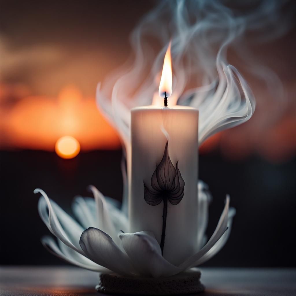 Ghostly Flower: Candle Smoke Silhouette at Sunset