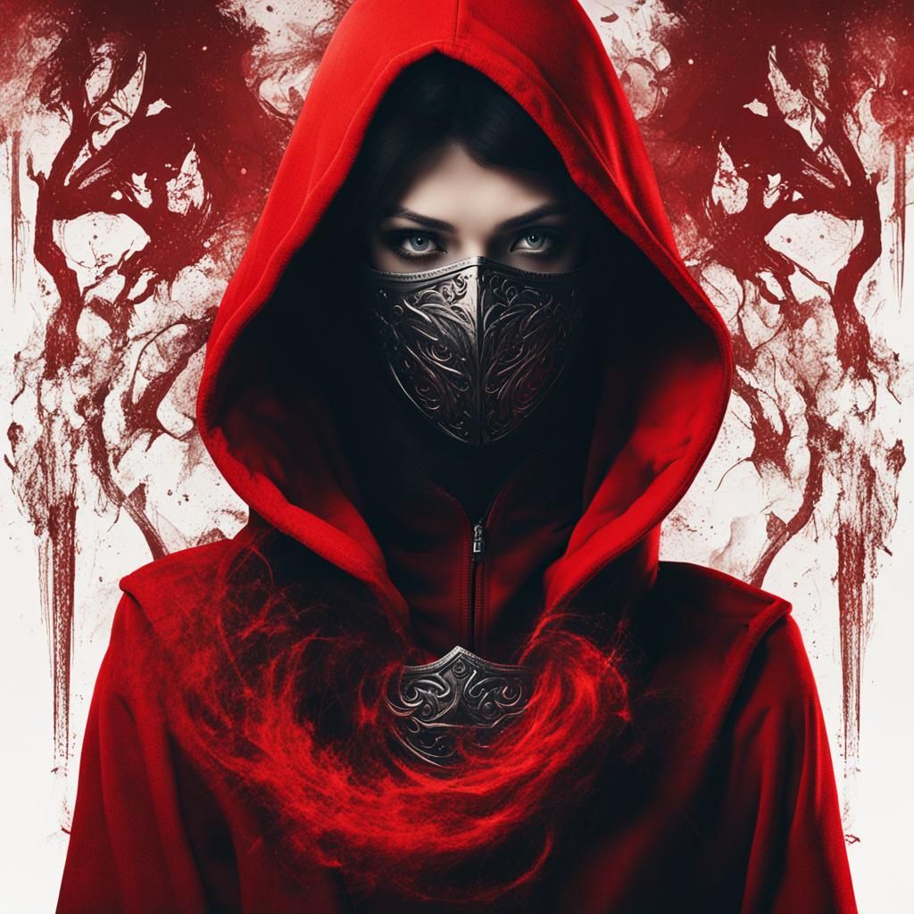 Mysterious Woman in Red Hooded Mask