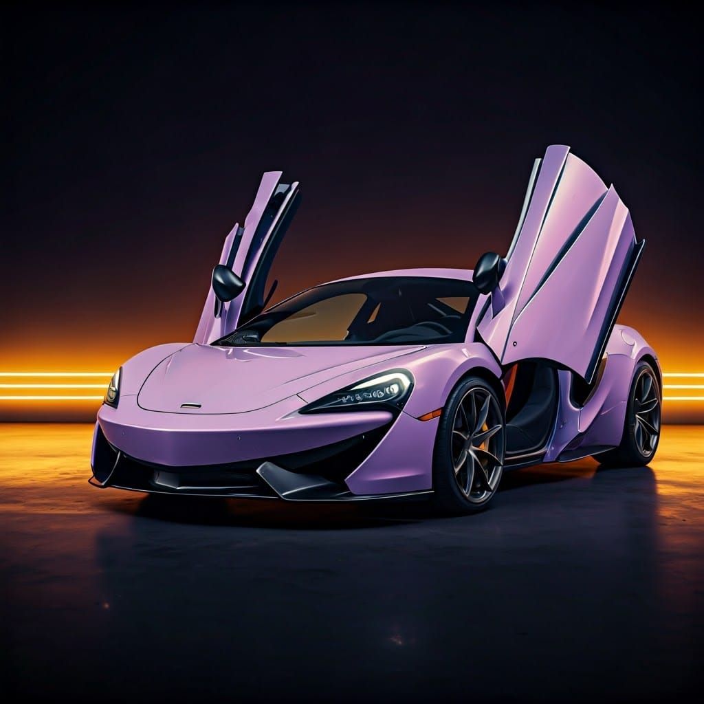Lavender McLaren 750S on Stage with Neon Lights