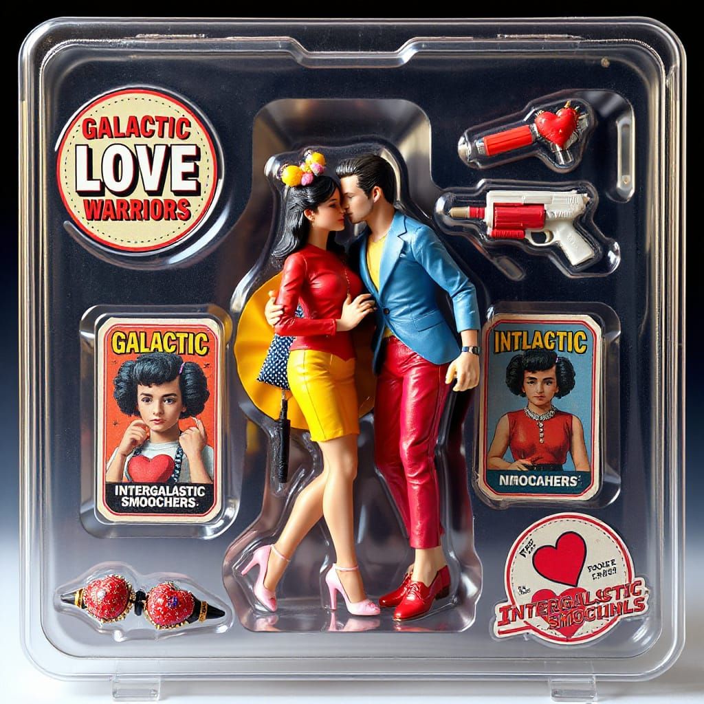 Elegant Surrealist Action Figure Diorama in Retro-Futuristic...