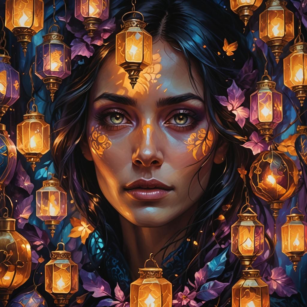 Mystical Face in Shadows: Fantasy Oil Painting