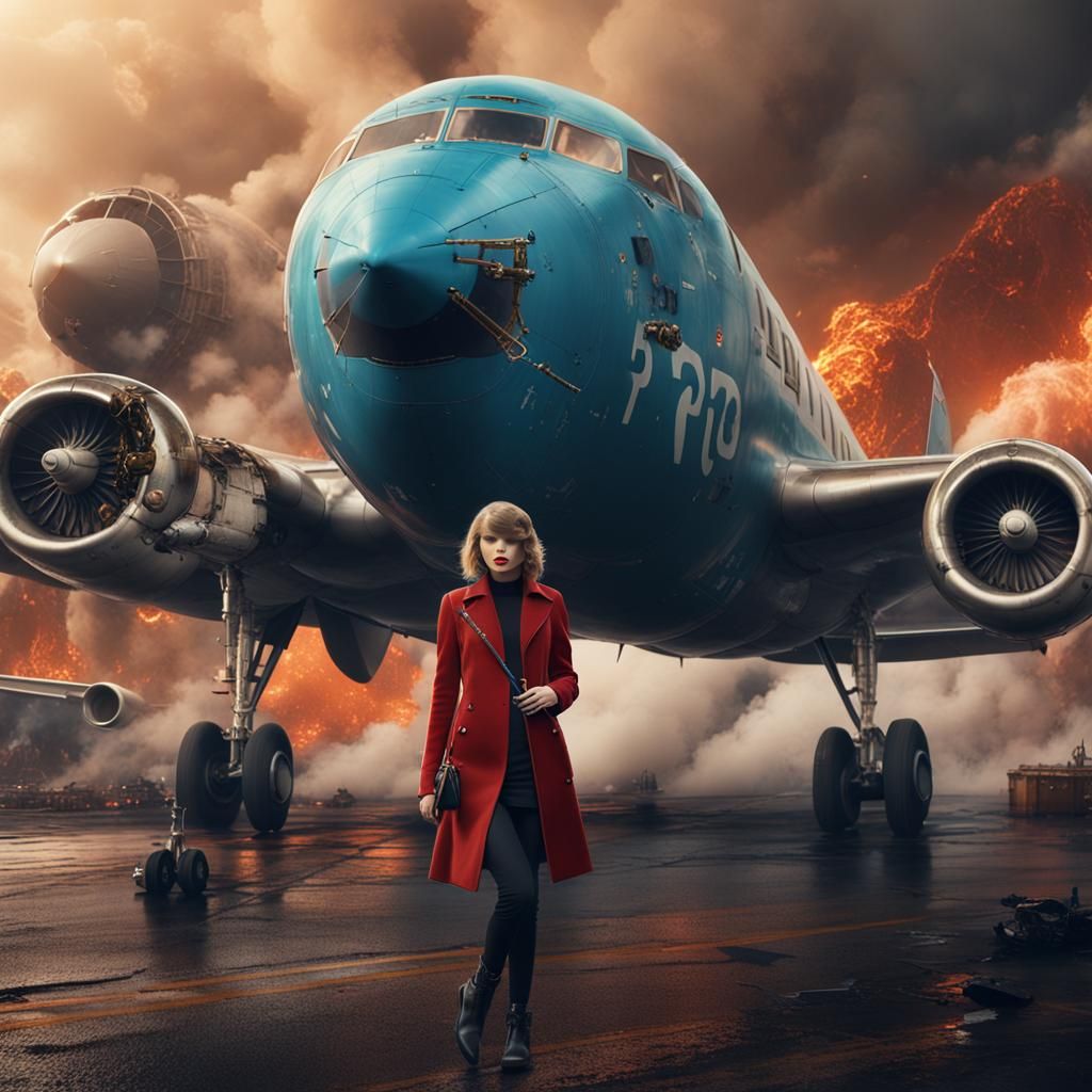 Taylor Swift and Smoking Plane: Fantasy Art
