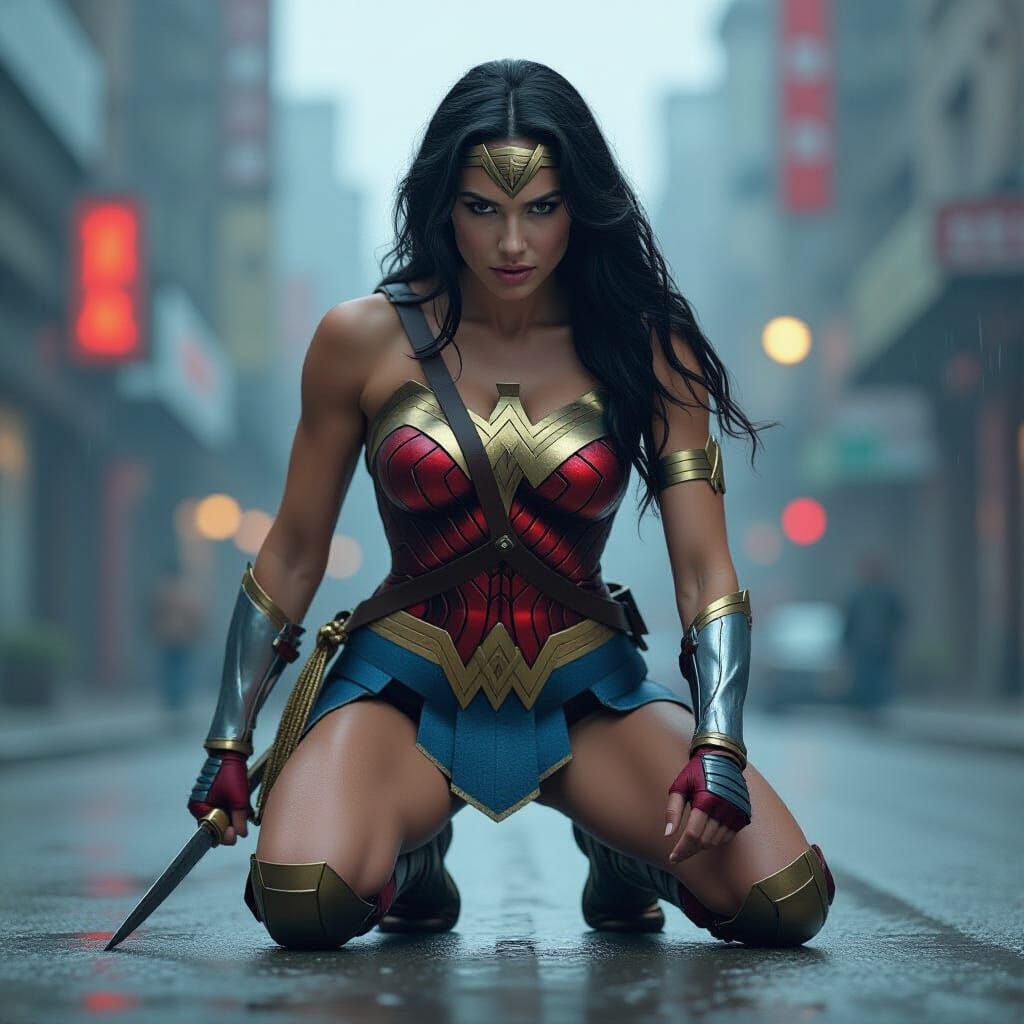 Wonder Woman Action Shot in Dystopian Realism