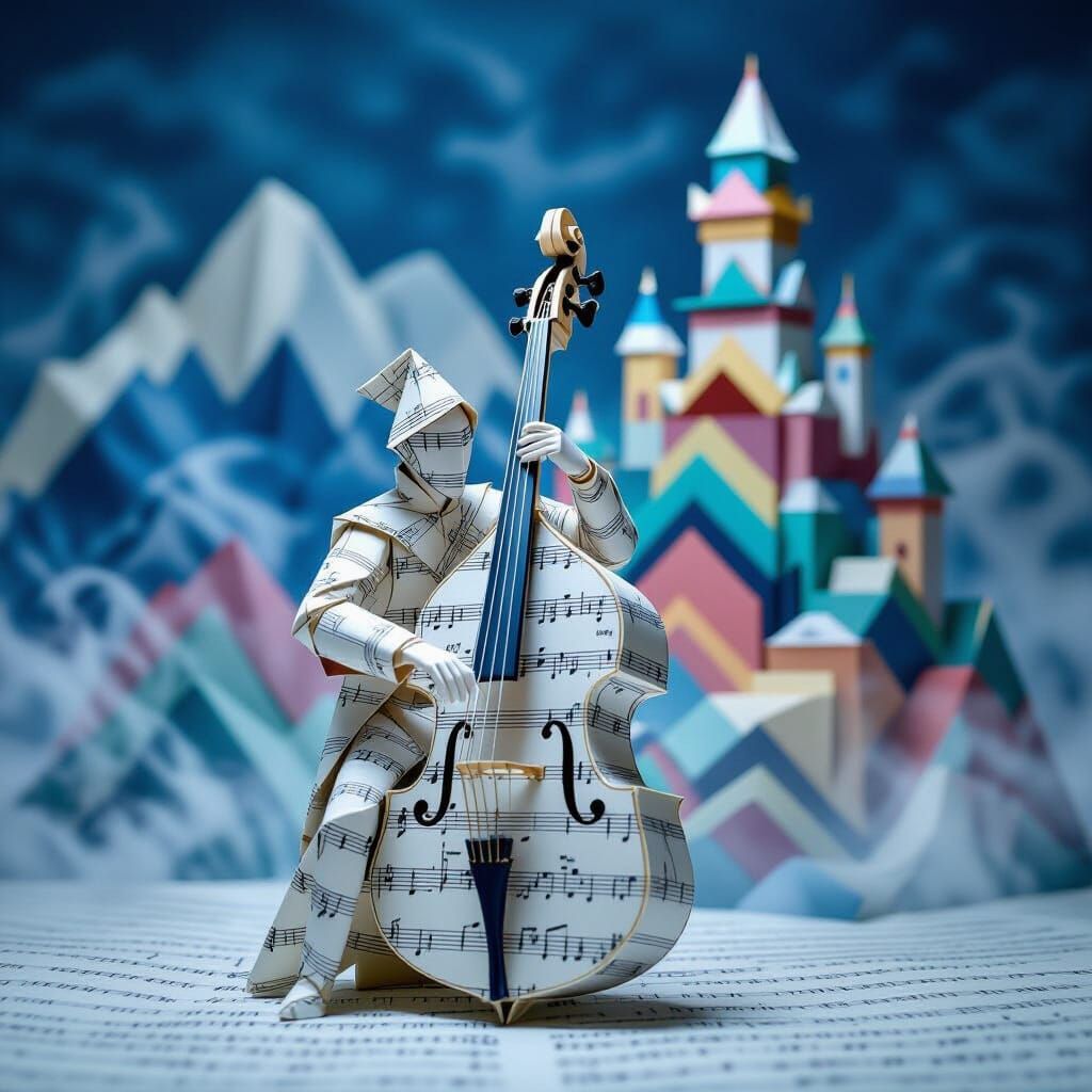 Origami Musician and Castle Made of Sheet Music