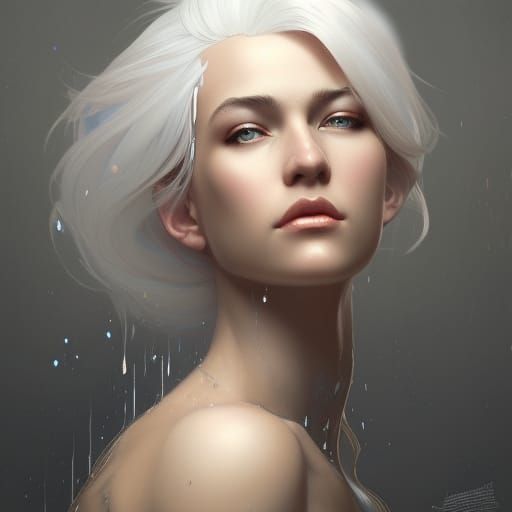 White-Haired Girl Portrait in Art Nouveau Style