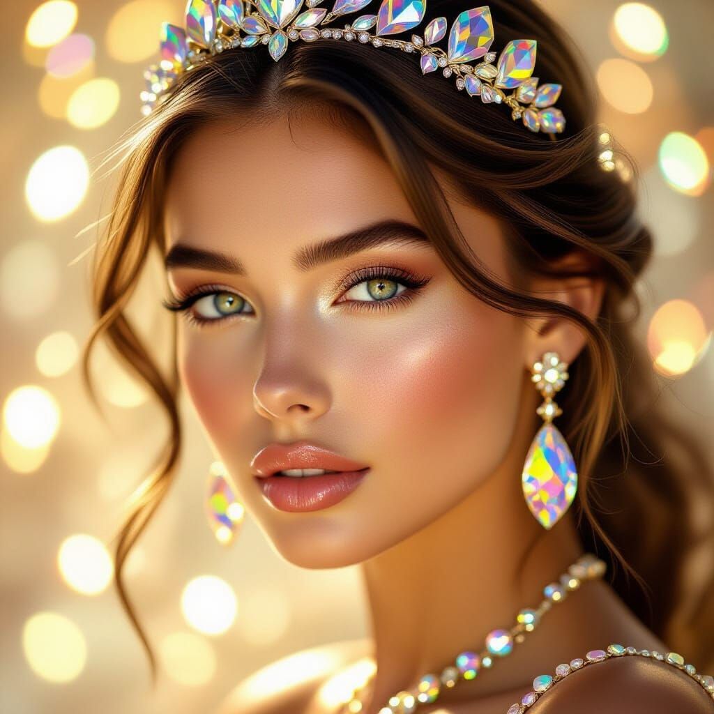 Luminous Woman Portrait with Crystalline Jewelry