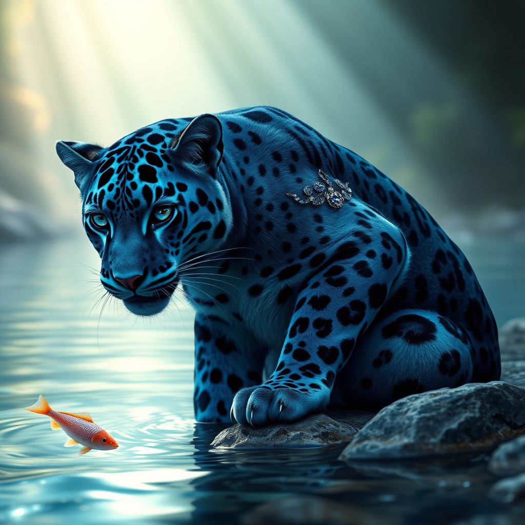 Water Leopard with Sapphire Eyes and Diadem