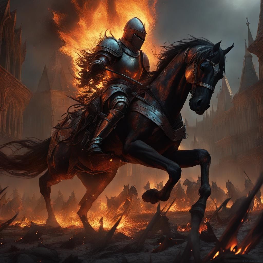Eyestalks Attack Knights and Horses: Dark Fantasy Art
