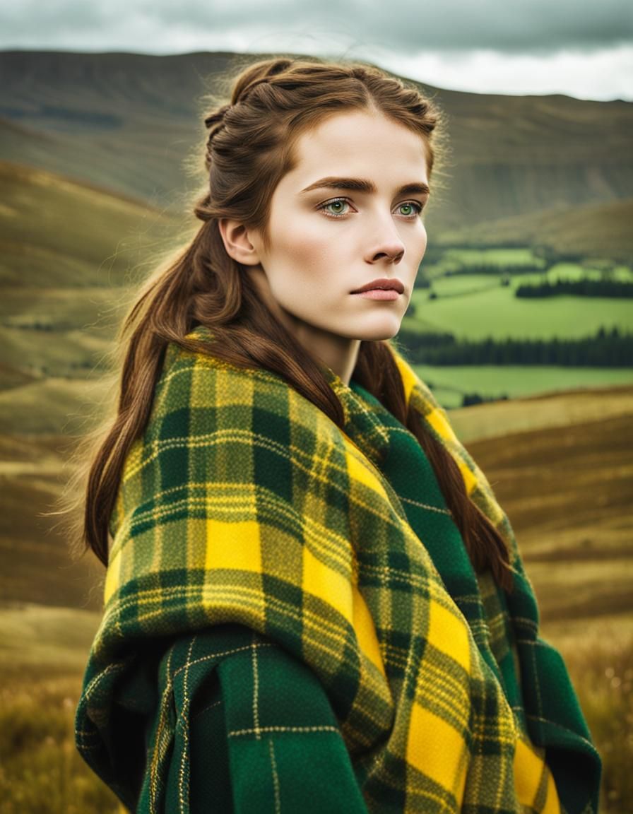 Scottish Highland Teen in Green and Yellow Tartan