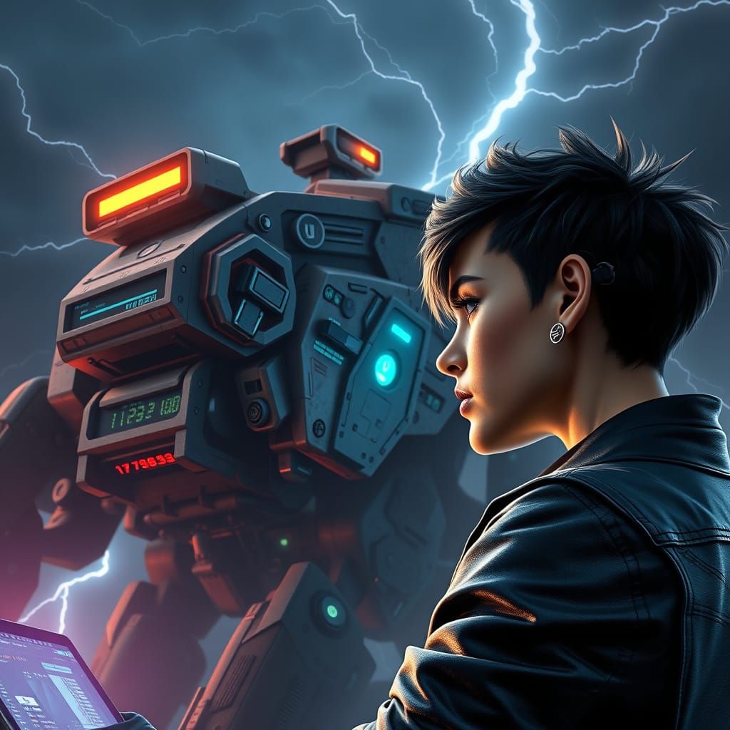 Rebel Hacker in a Digital Realm, Inspired by Cyberpunk Art