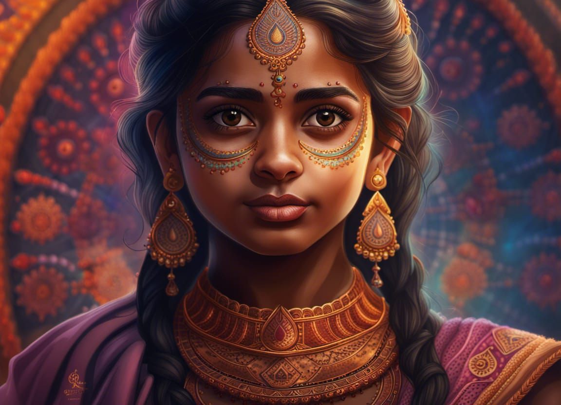 Detailed Portrait of Hindu Girl with Mandala