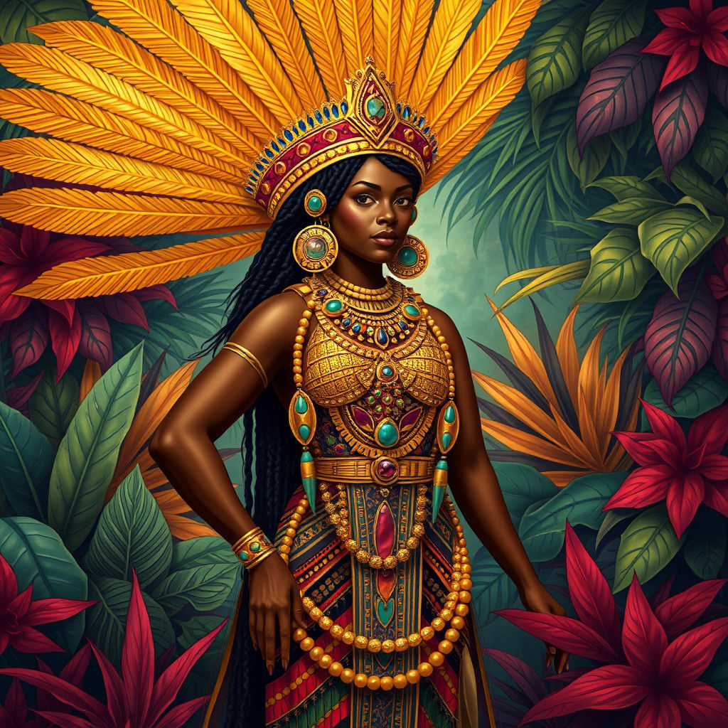 African Queen in Jungle, Harlem Renaissance Style