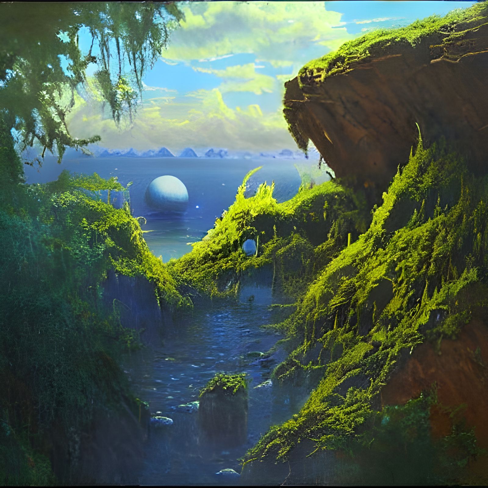 Exploring a Lush Alien Planet as Oil Painting