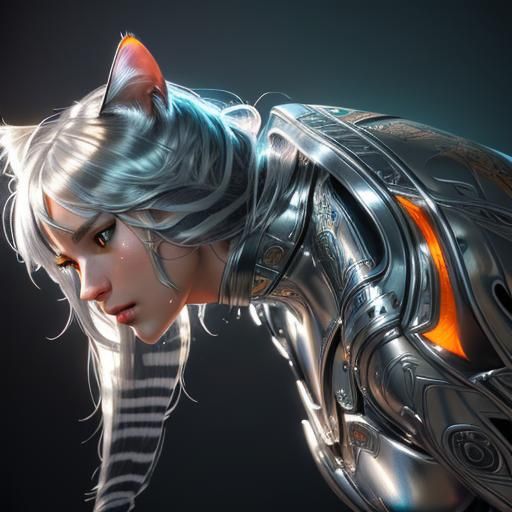 Gorgeous Silver Chrome Tabby Cat in Hyperrealistic Style