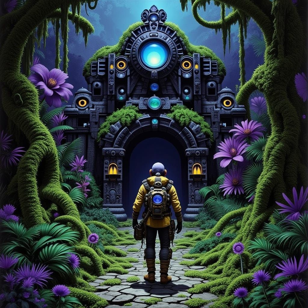 Ancient Alien Temple in Bioluminescent Jungle