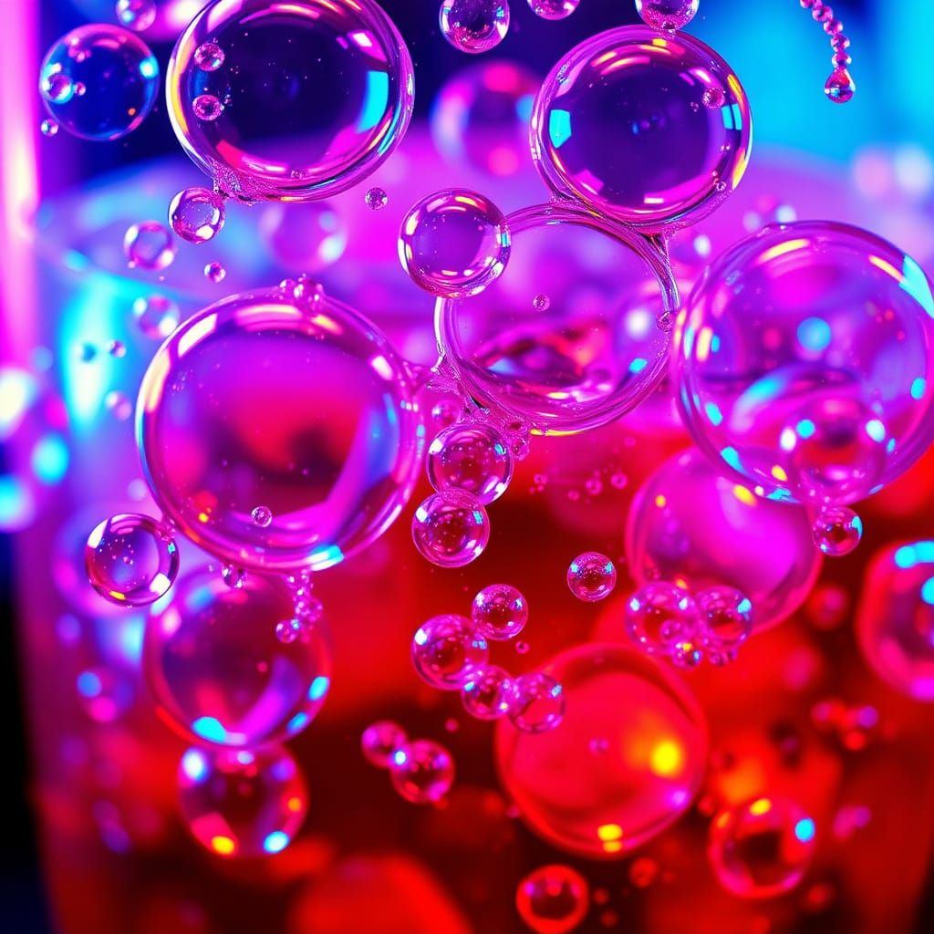 Iridescent Bubbles in Fizzy Drink, Cyberpunk Style