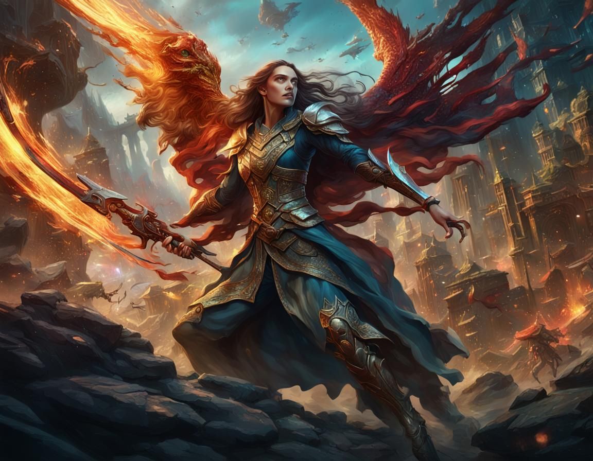 Dynamic Battle Scene in Detailed Matte Painting Style