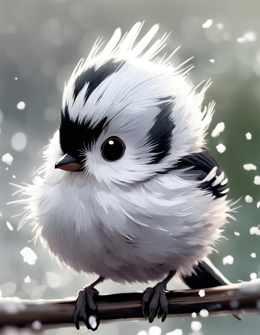 Adorable White Tit in Cel-Shaded Digital Art