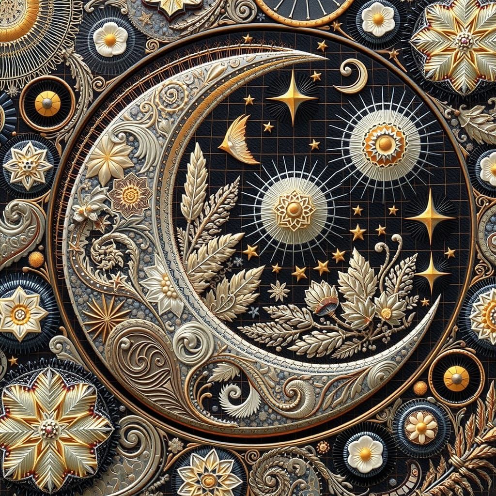 Mooncalf in Hyperdetailed Photoembroidery on Galactic Backgr...