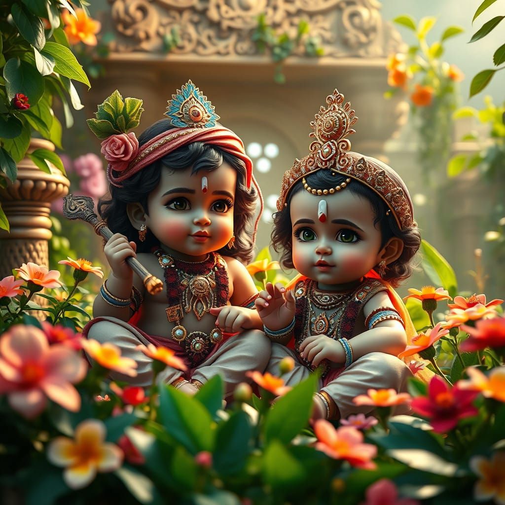 Whimsical Indian Palace Babies in Vibrant Cinematic Scene