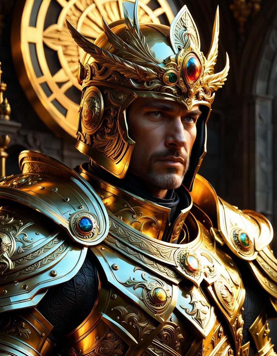 Sun King in Golden Armor: Hyperdetailed Portrait