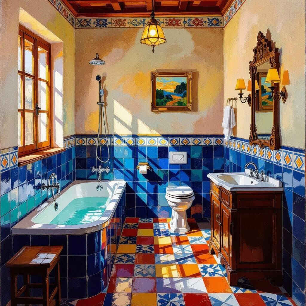 Vintage Andalusian Bathroom in Neo-Impressionist Style
