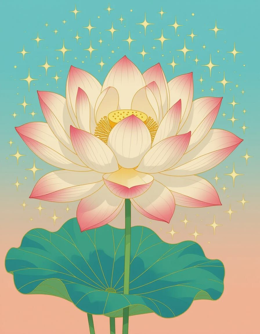 Lotus in Bloom with Golden Patterns, Anime Art