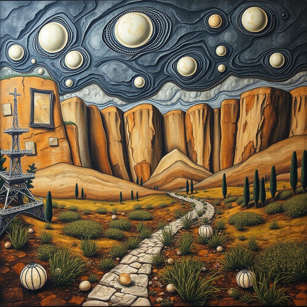 Dreamscape of Earthy Realism and Geometric Abstraction