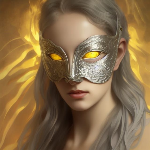 Silver-Haired Woman in Angelic Mask, Hyperdetailed Portrait