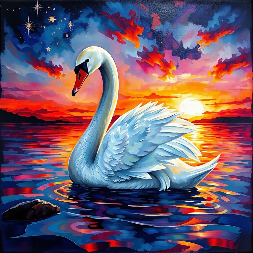 Vintage Swan with Cracks and Creases in Oil Painting Style