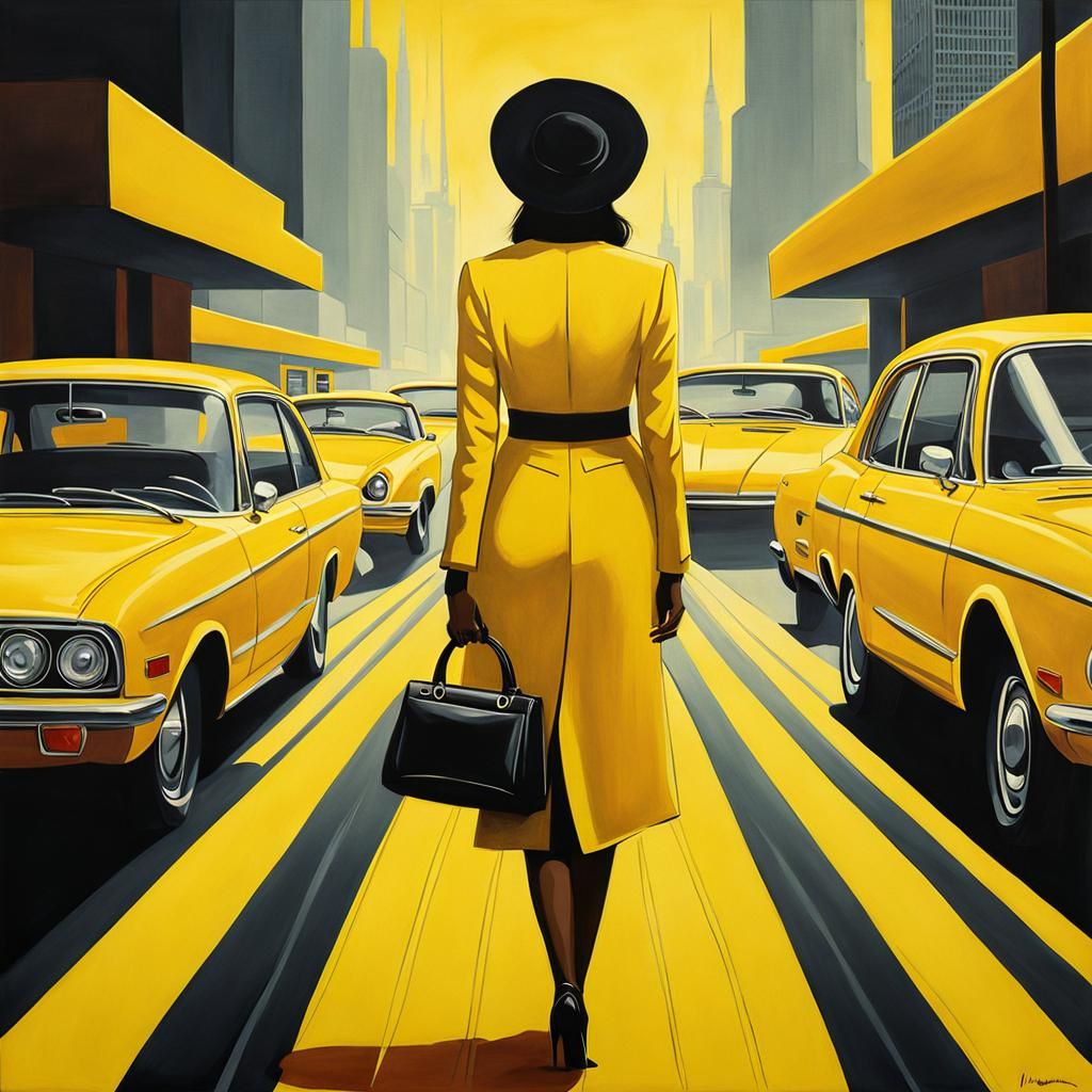 Stylized Woman in Yellow, Graphic Novel Art